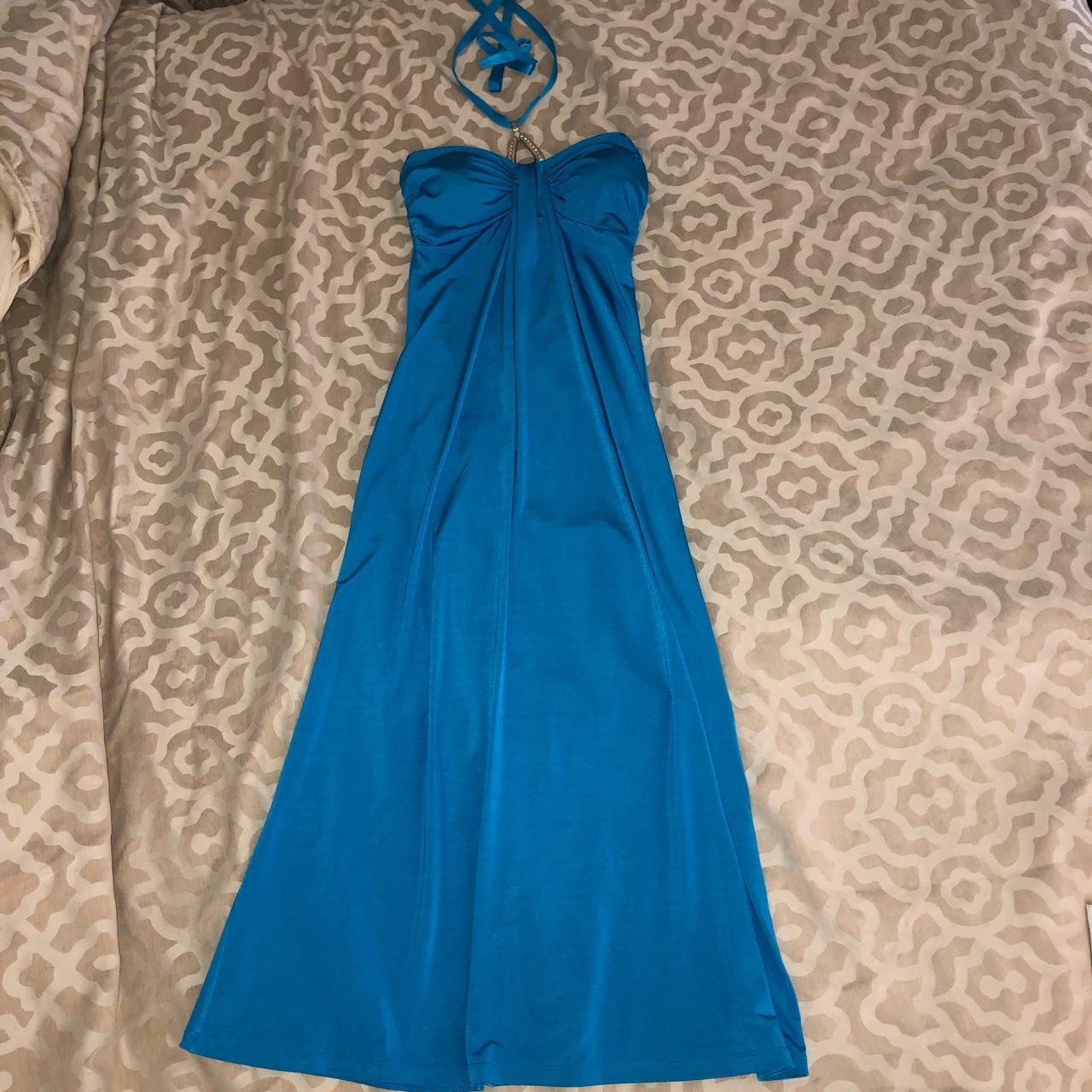 Janice Flowy Blue Sleeveless Tie Dress Size - Depop