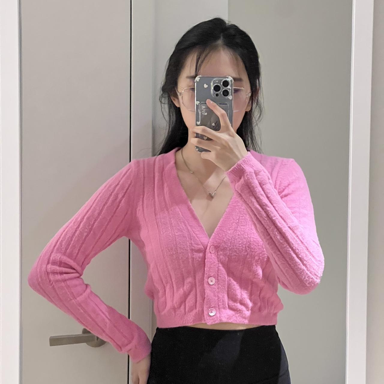 Aritzia Women's Pink Cardigan Depop