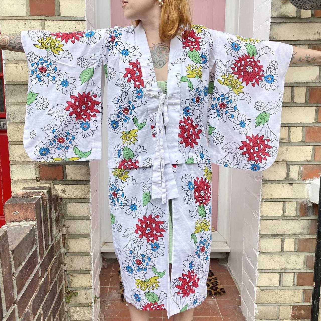 1960s japanese kimono robe, in white cotton with... Depop