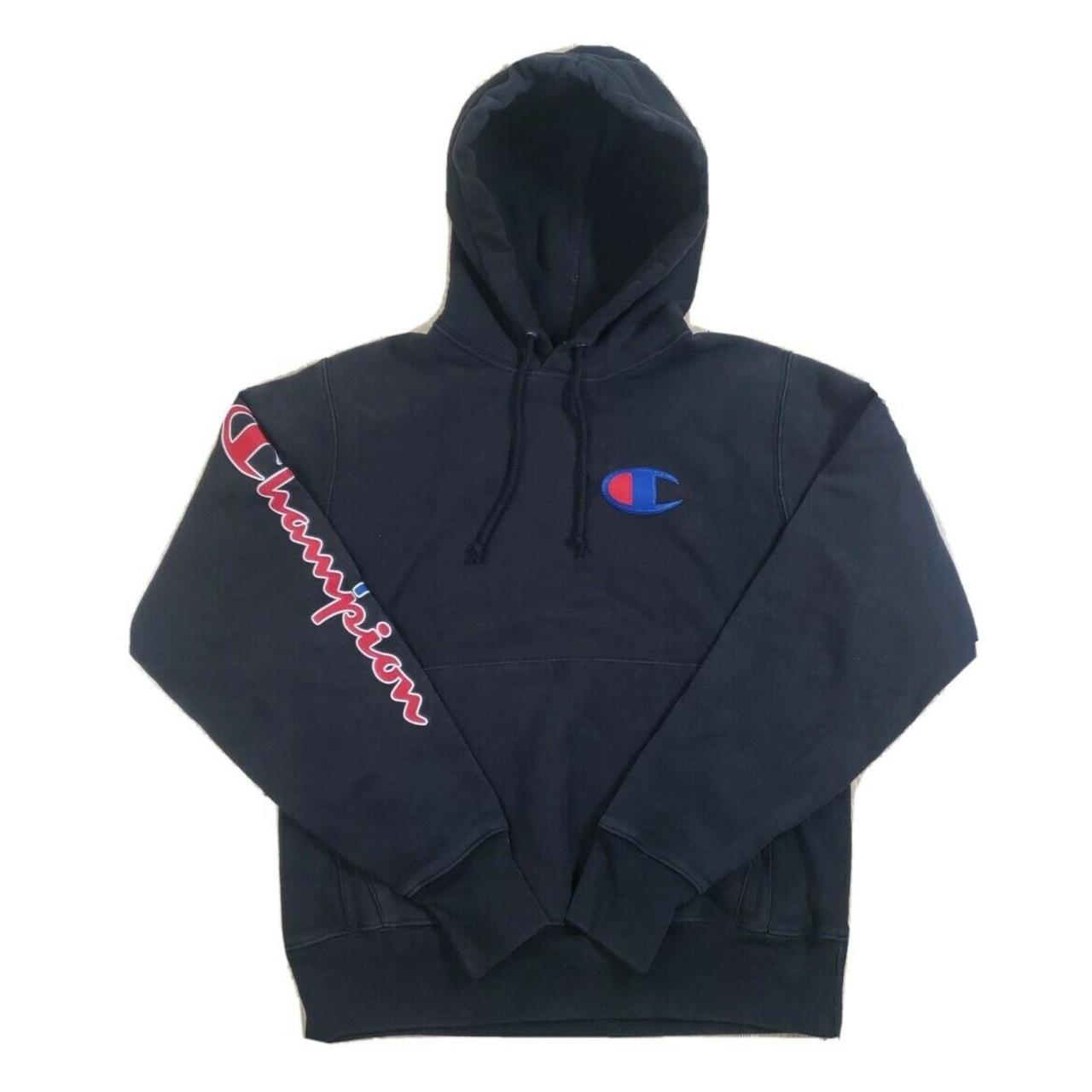 Champion Reverse Weave Hoodie Black Vintage Logo... - Depop