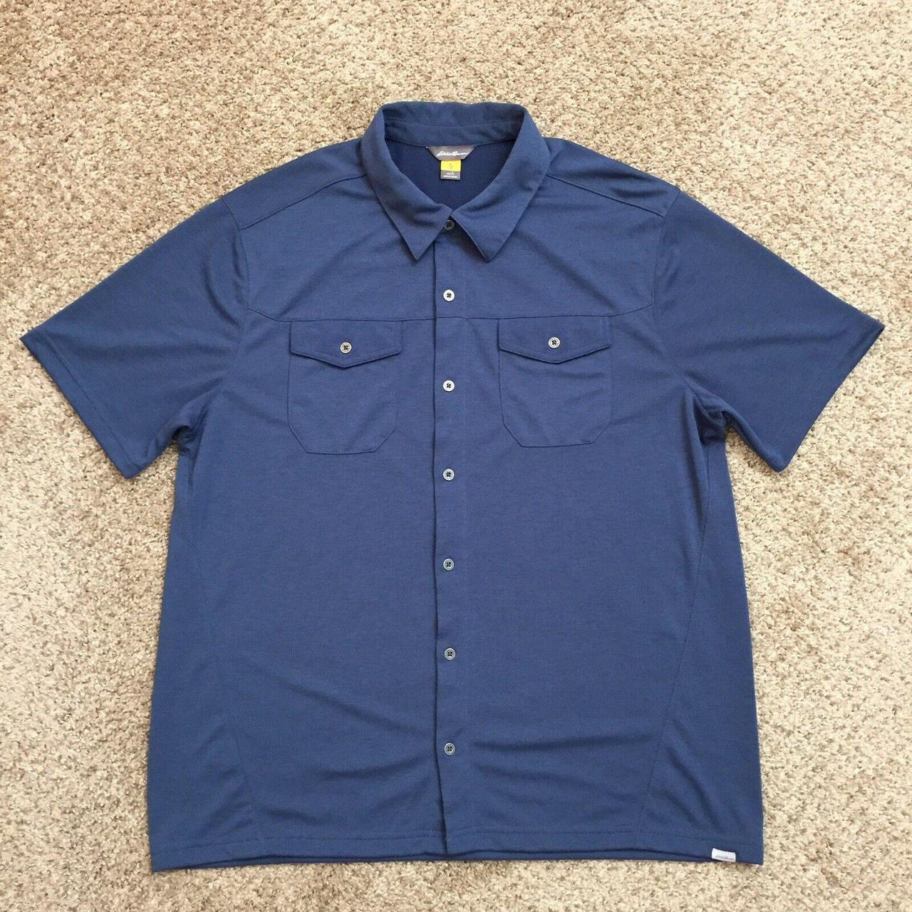 Eddie Bauer Mens Large Blue Short Sleeve Button... - Depop