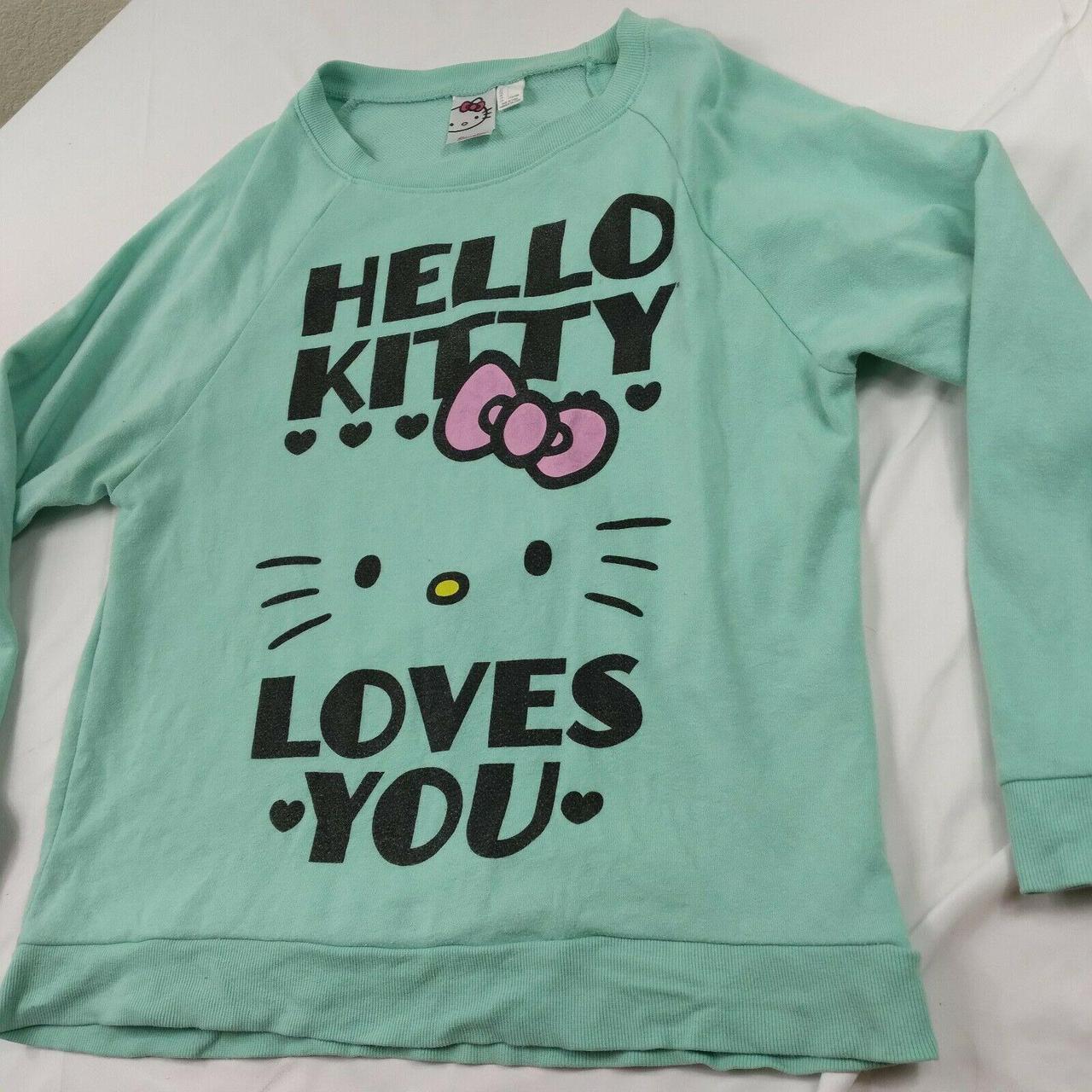 Hello Kitty Women's Long Sleeve Pullover Turquoise... - Depop