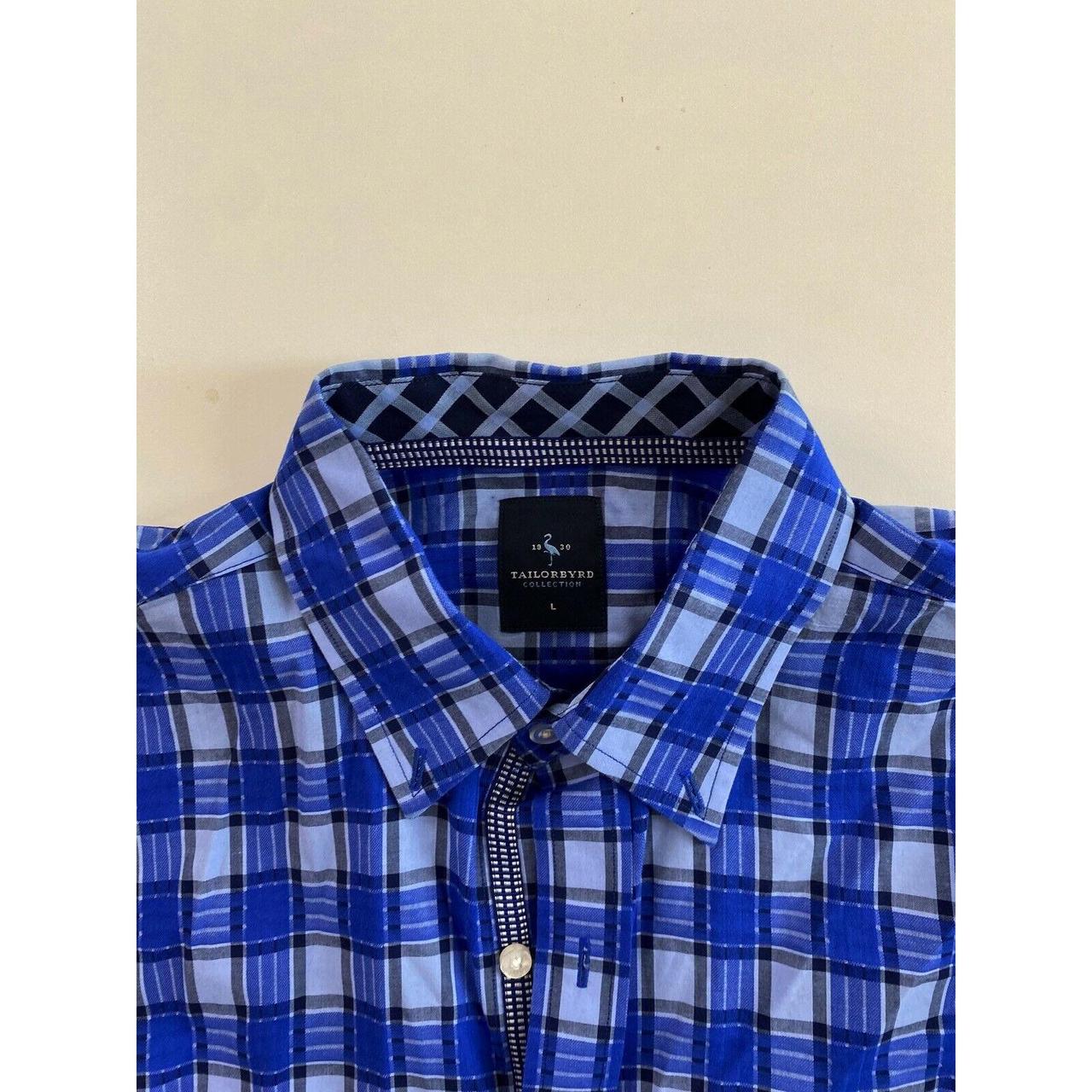 Tailorbyrd Blue Plaid LONG SLEEVE SHIRT Large L 16.5... - Depop