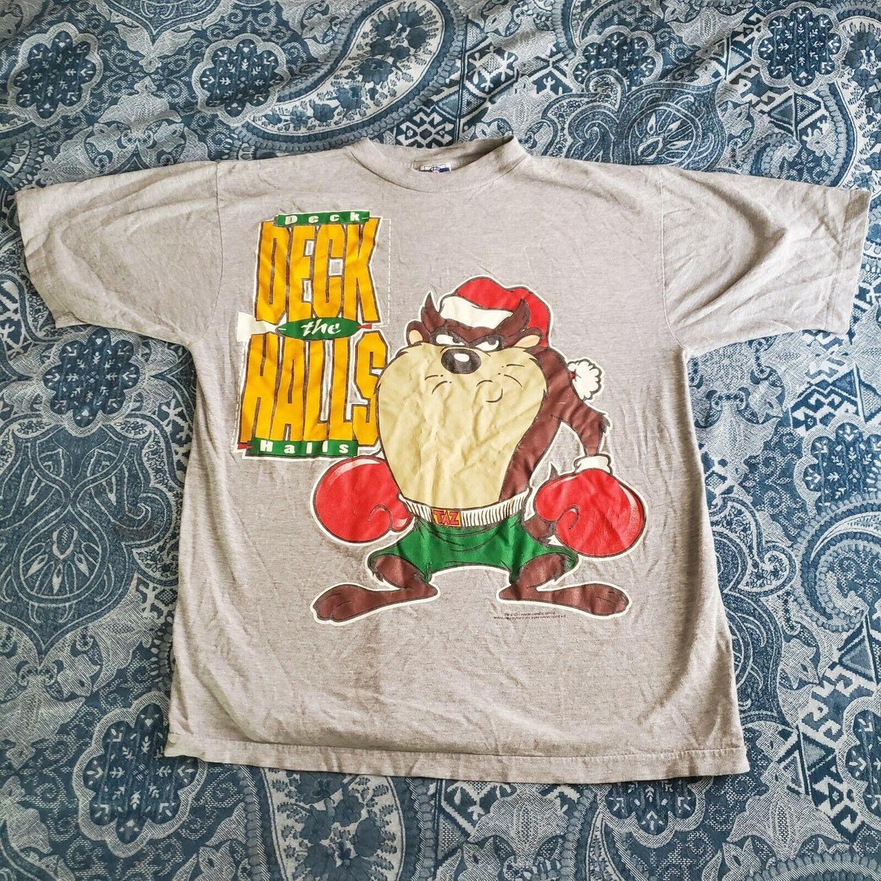 VTG 90's Looney Tunes Taz Santa Claus Christmas Sweatshirt Size Large