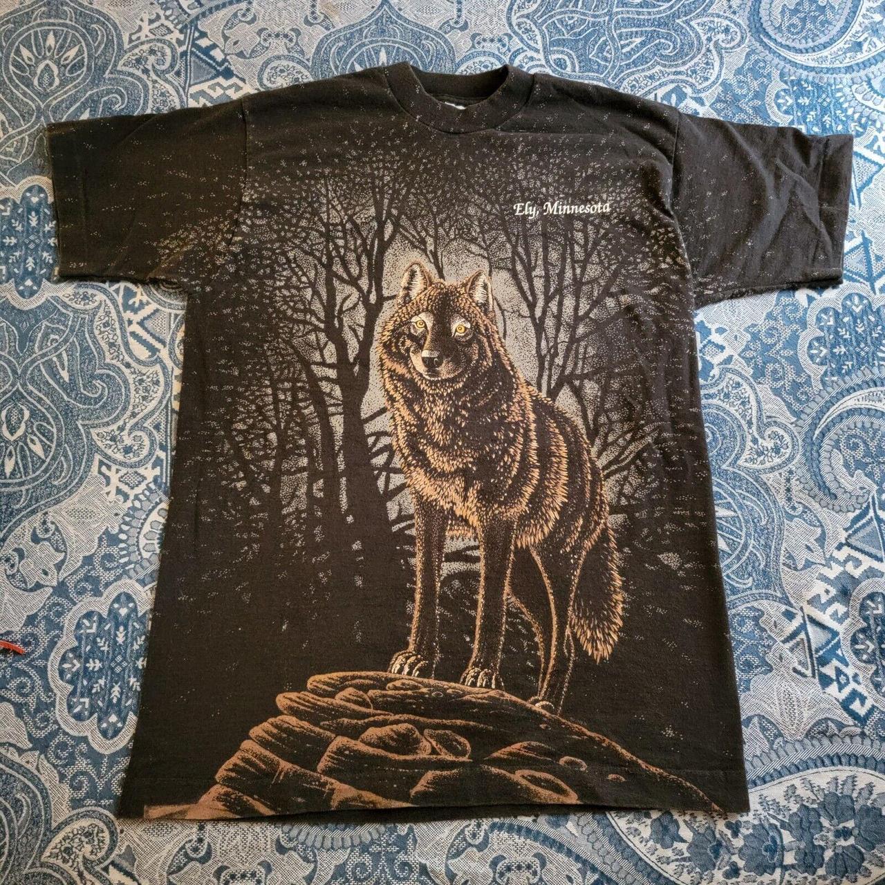 Vintage Wolf All Over Print Ely Minnesota Short... - Depop