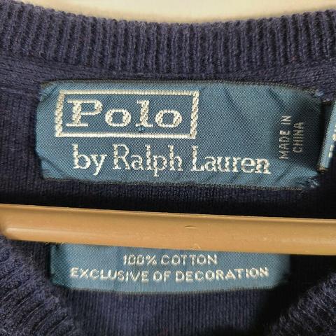 VTG POLO RALPH LAUREN SWEATER LARGE NAVY BLUE CREW... - Depop