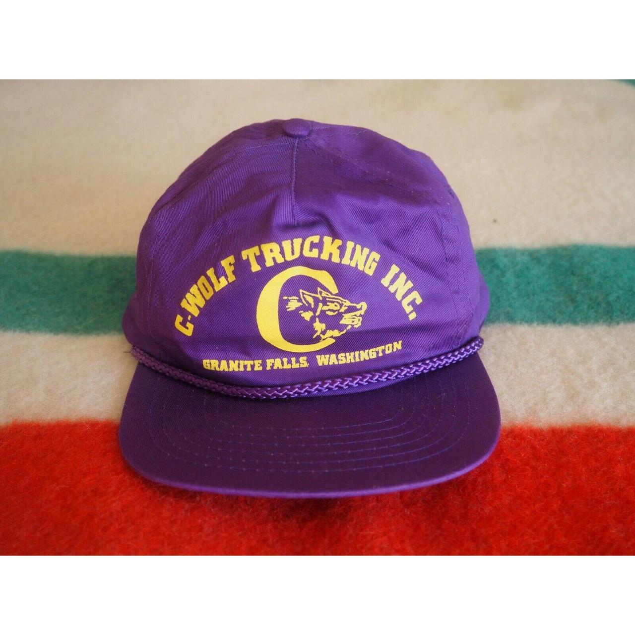 VTG WOLF TRUCKING TRUCKER PURPLE NYLON SNAPBACK... - Depop