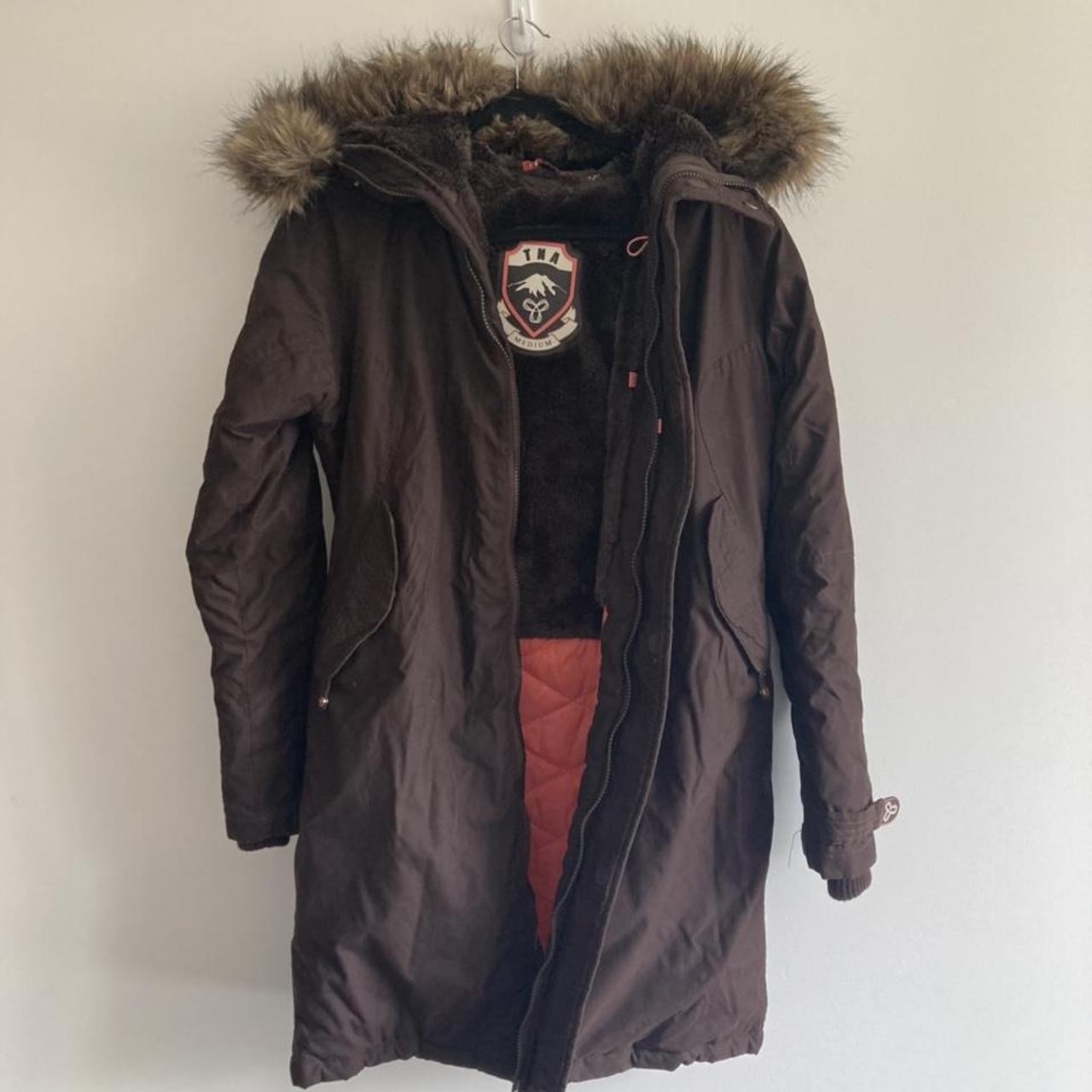 TNA brand from Aritzia deep chocolate brown parka in... - Depop