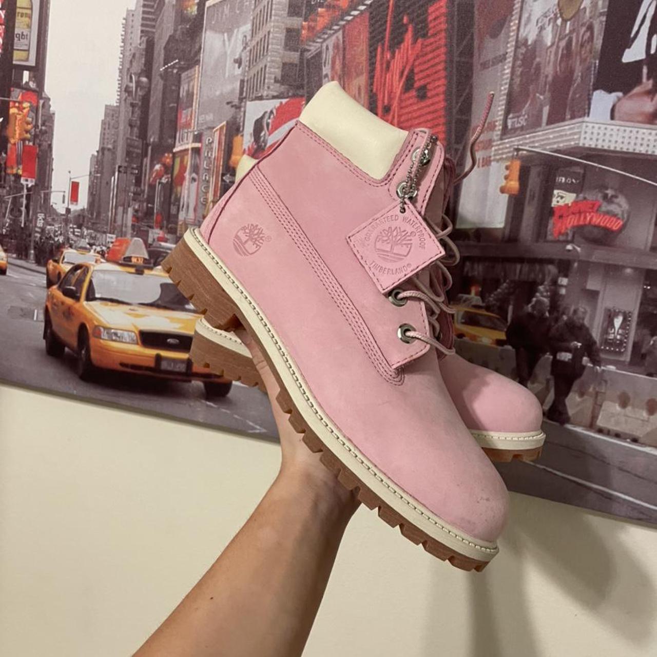 Pink timberland boots 9 10 condition No box Size. Depop