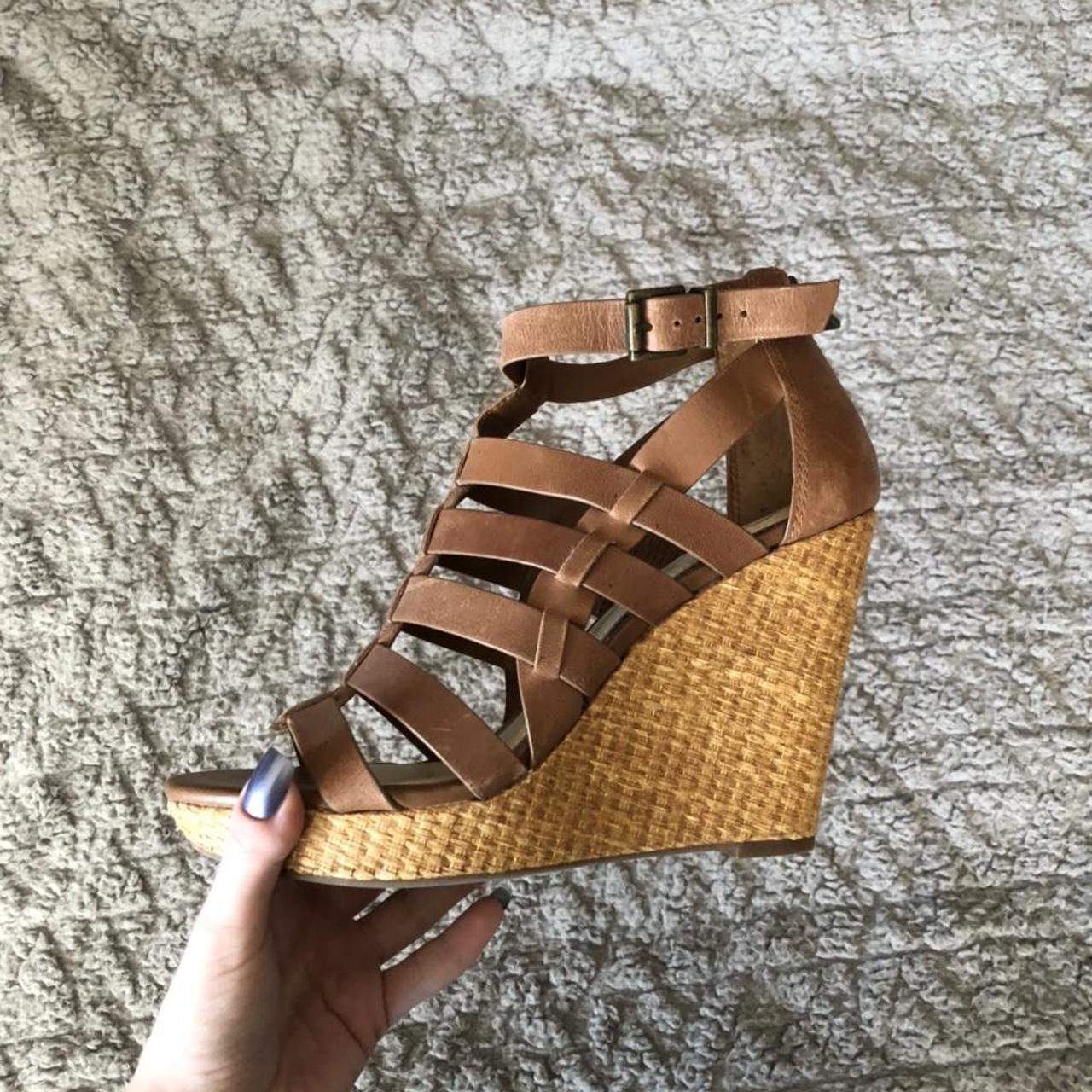 Jessica Simpson Brown Strappy Wedges Shop is closed... - Depop