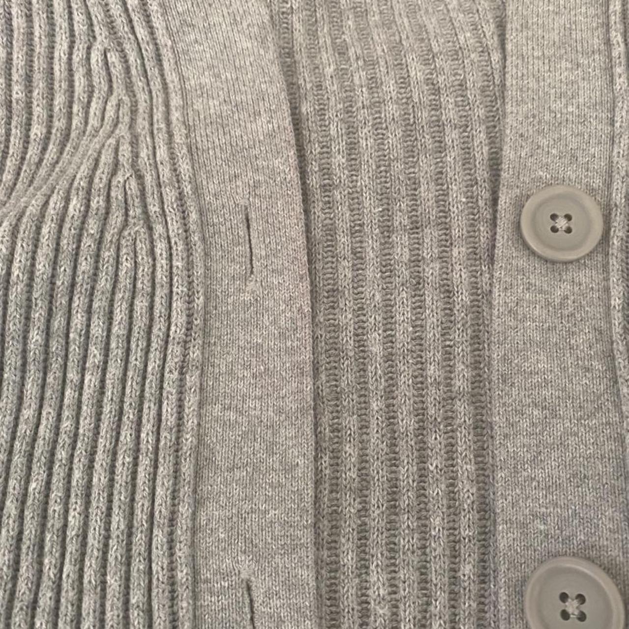 ribbed gray cardigan with a slight pink tinge along... - Depop