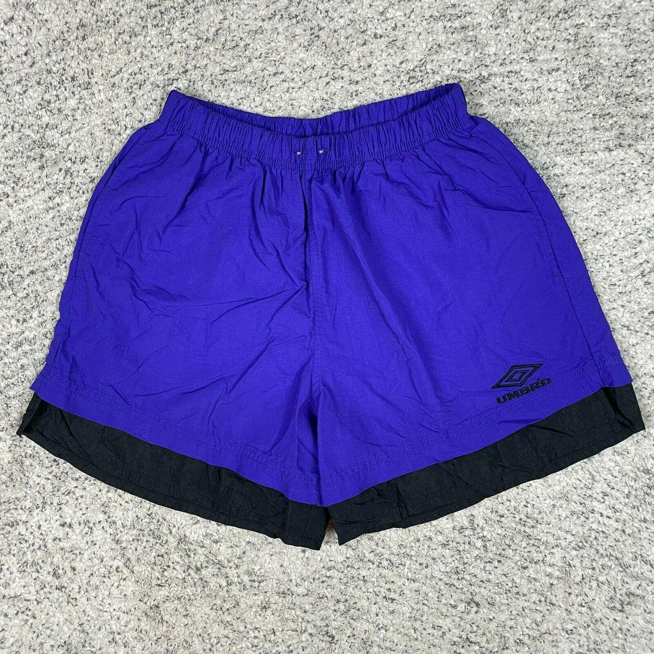 Vintage Umbro Shorts Adult Small Purple Black Logo... - Depop