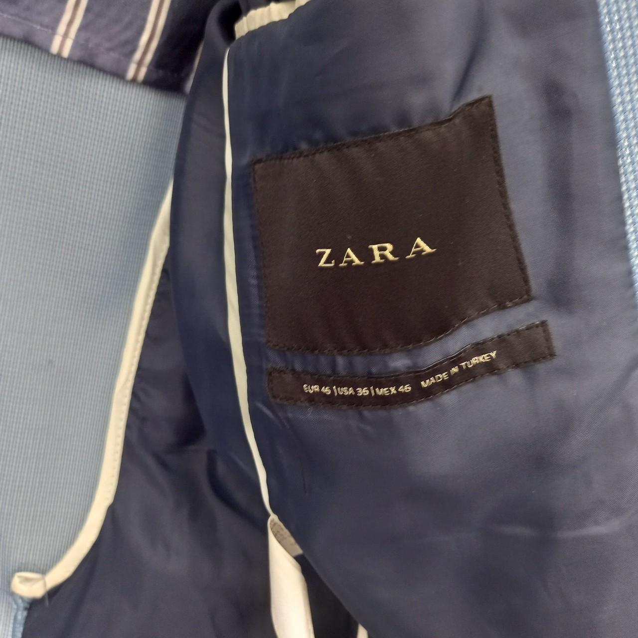 Zara Baby Blue Textured Blazer. Size 36R. Only worn... - Depop