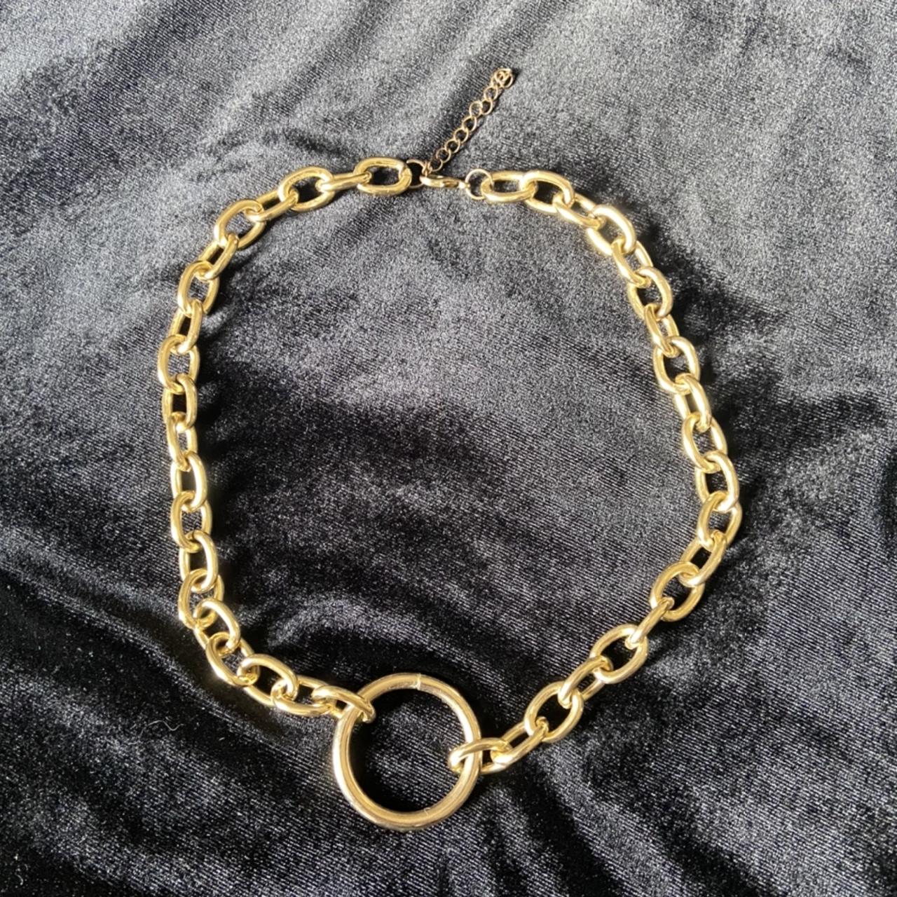 Gold o ring choker necklace. Never worn, adjustable... - Depop