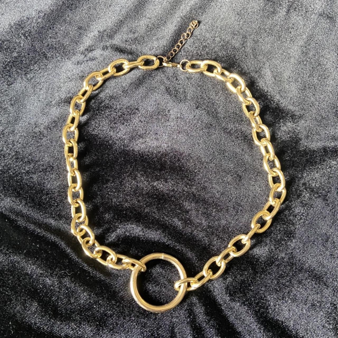 Gold o ring choker necklace. Never worn, adjustable... - Depop