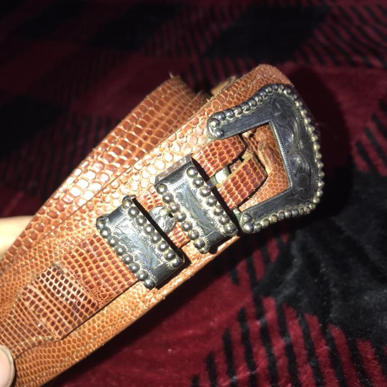 Vintage Unisex Genuine Lizard Skin Gold Plated Belt... Depop