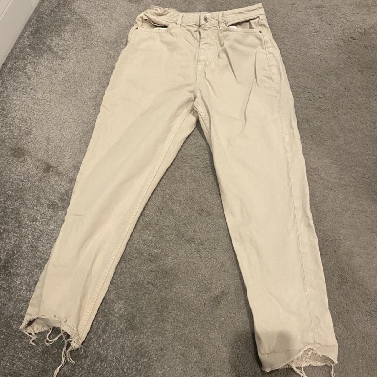 Zara Ecru/Cream Jeans Raw hem bottoms & straight... - Depop