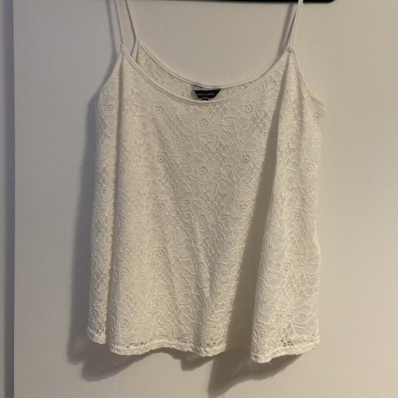 Lovely cream lacey cami top with shoestring straps.... - Depop