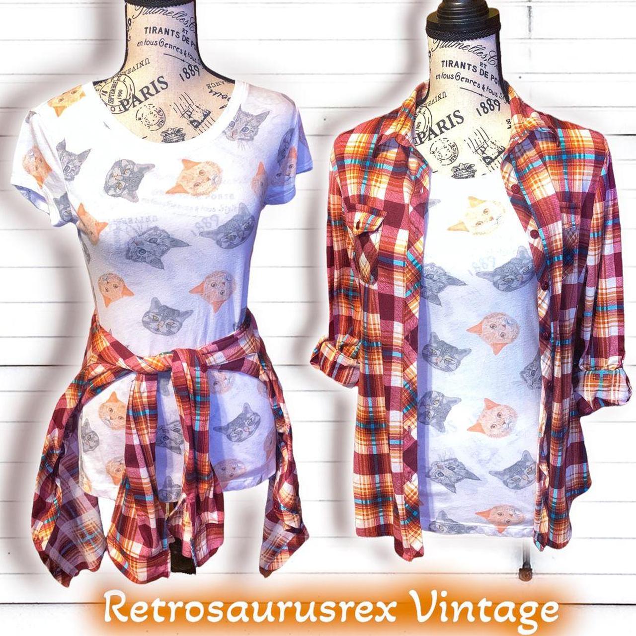 R N B Plaid Flannel / Wound Up Cat Tee Shirt Back to... - Depop