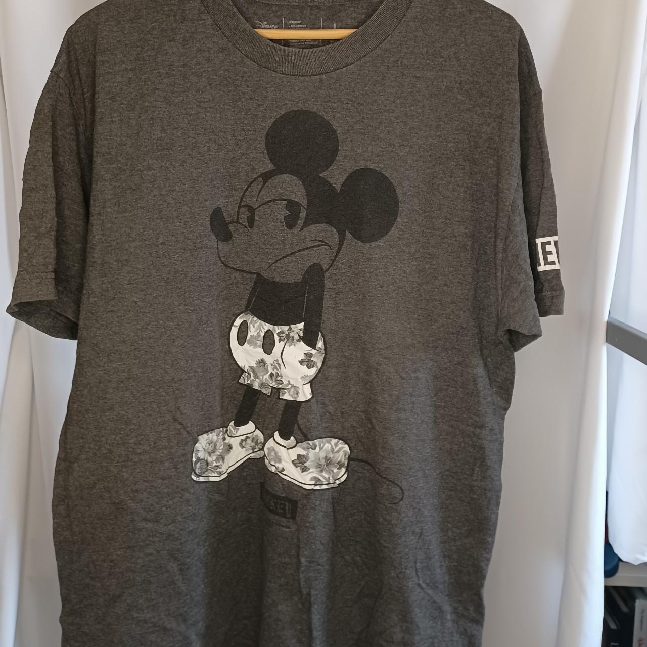 Charcoal grumpy Mickey Mouse t-shirt. Sleeve detail... - Depop
