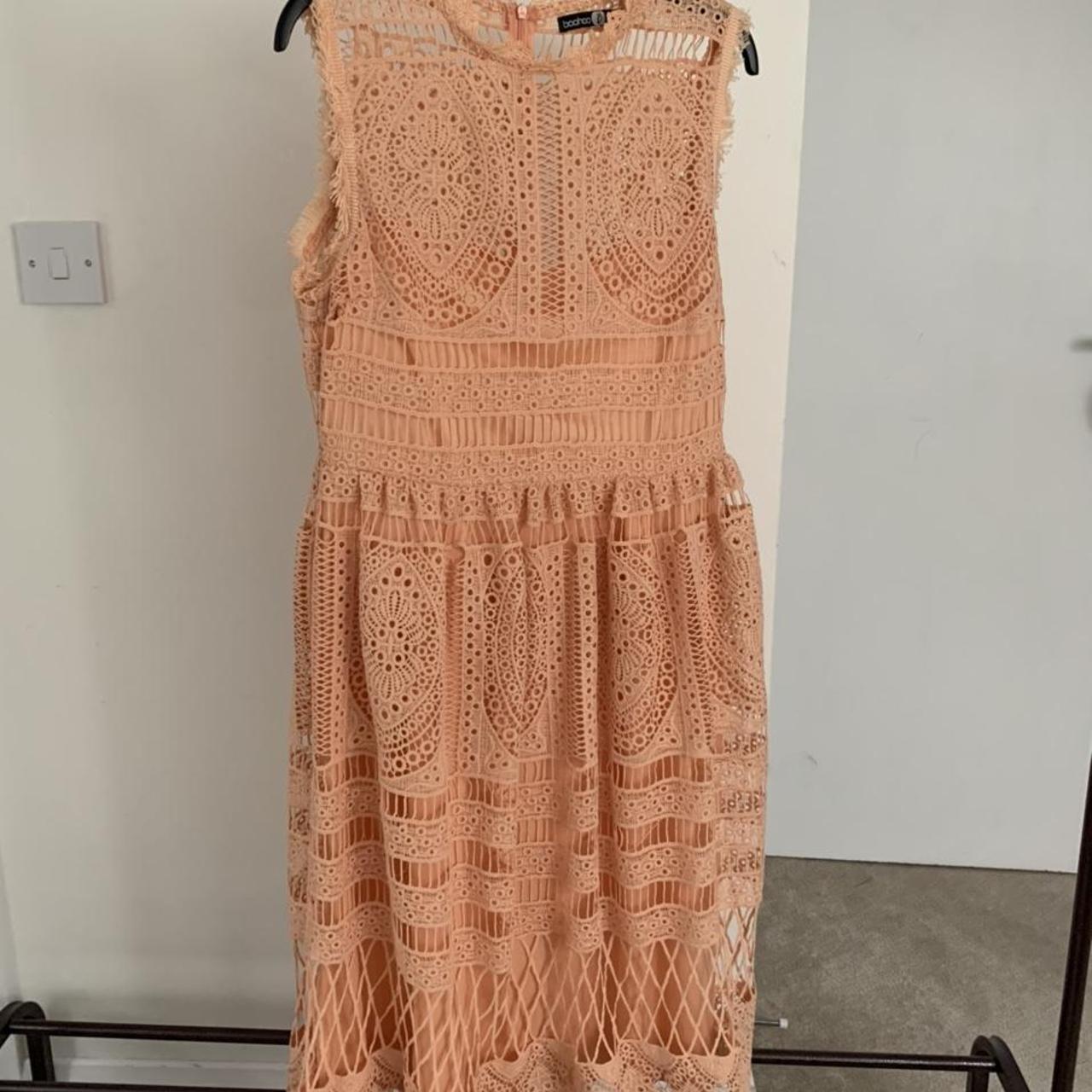 Sleeveless Pastel Pink Broderie Dress. Midi length.... Depop