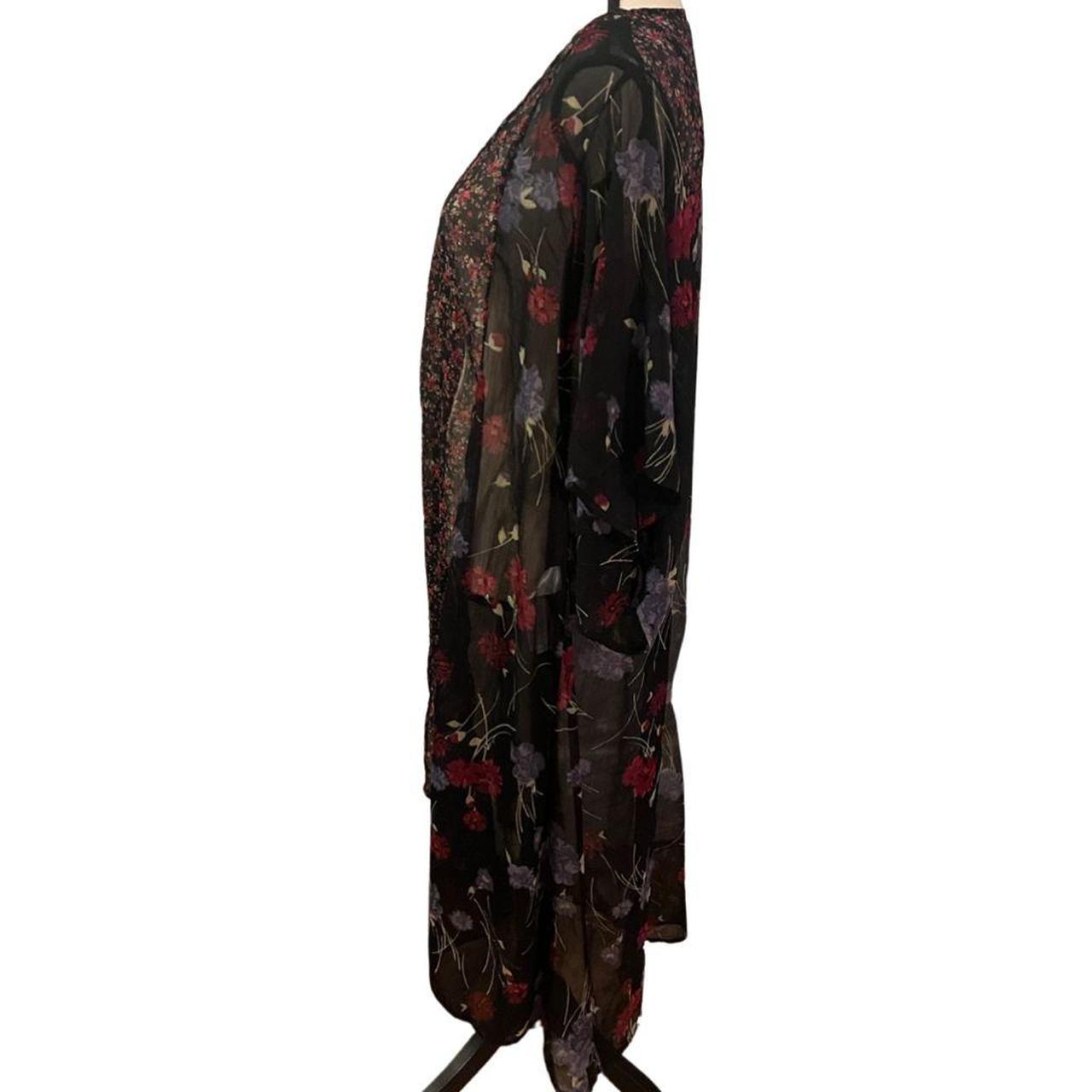 Band of Gypsies Black/Red Floral Kimono/Duster Sz S... - Depop