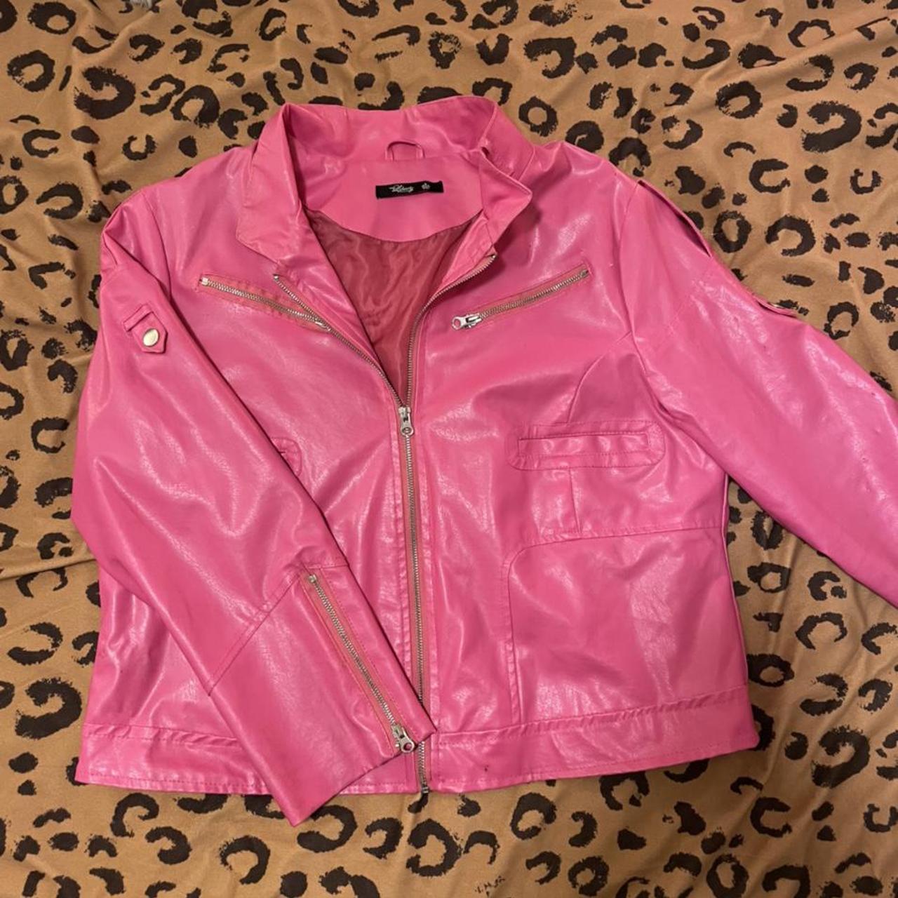 pink vegan leather jacket