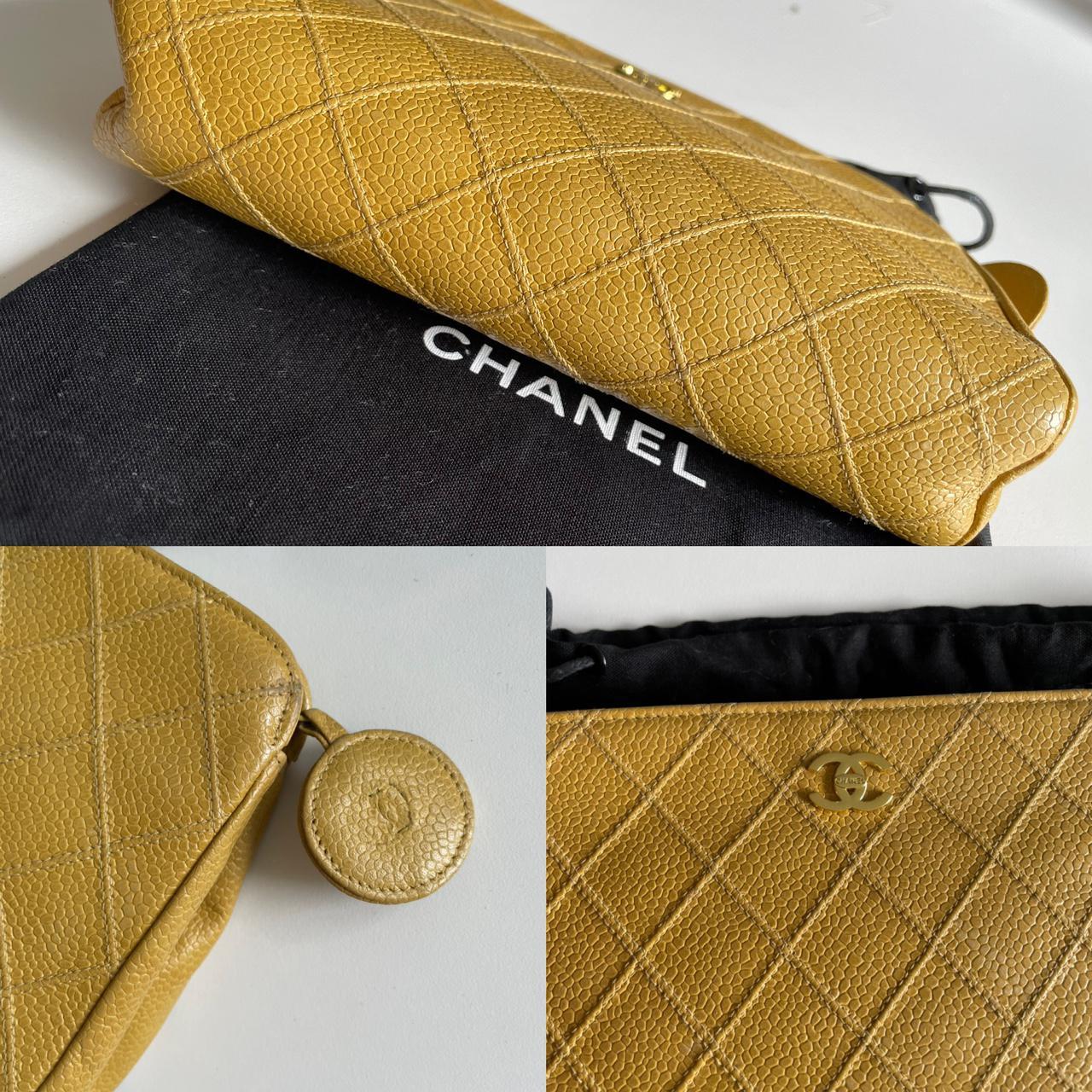 Chanel vintage camel clutch in Caviar leather and... Depop