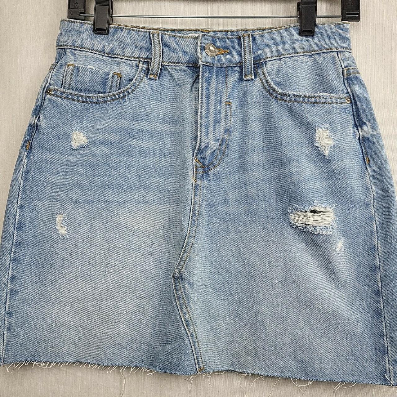 Zara Womens Blue Distressed Raw Hem Denim Short Mini... - Depop