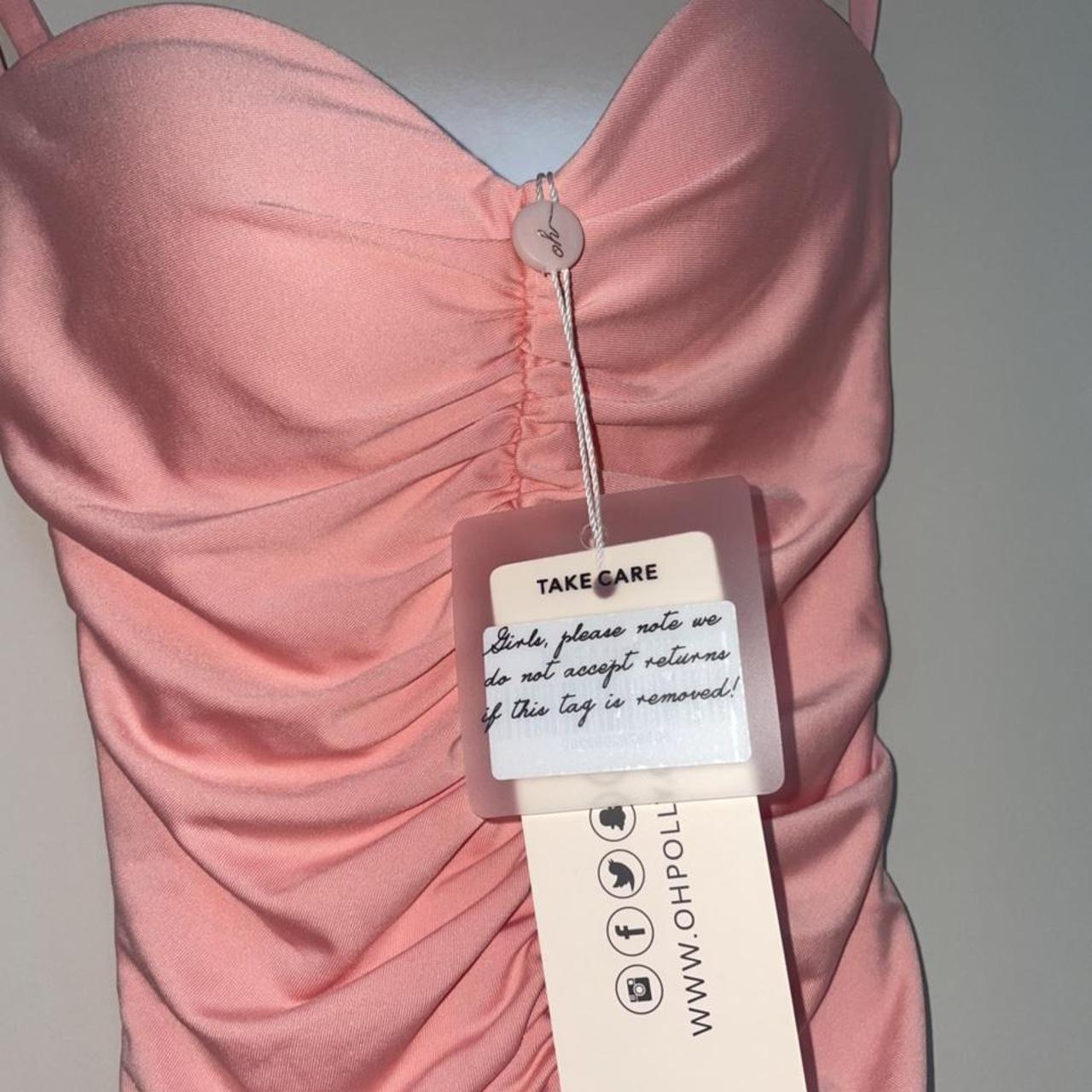 Oh Polly Pink ruched midi dress. Tags still on, - Depop