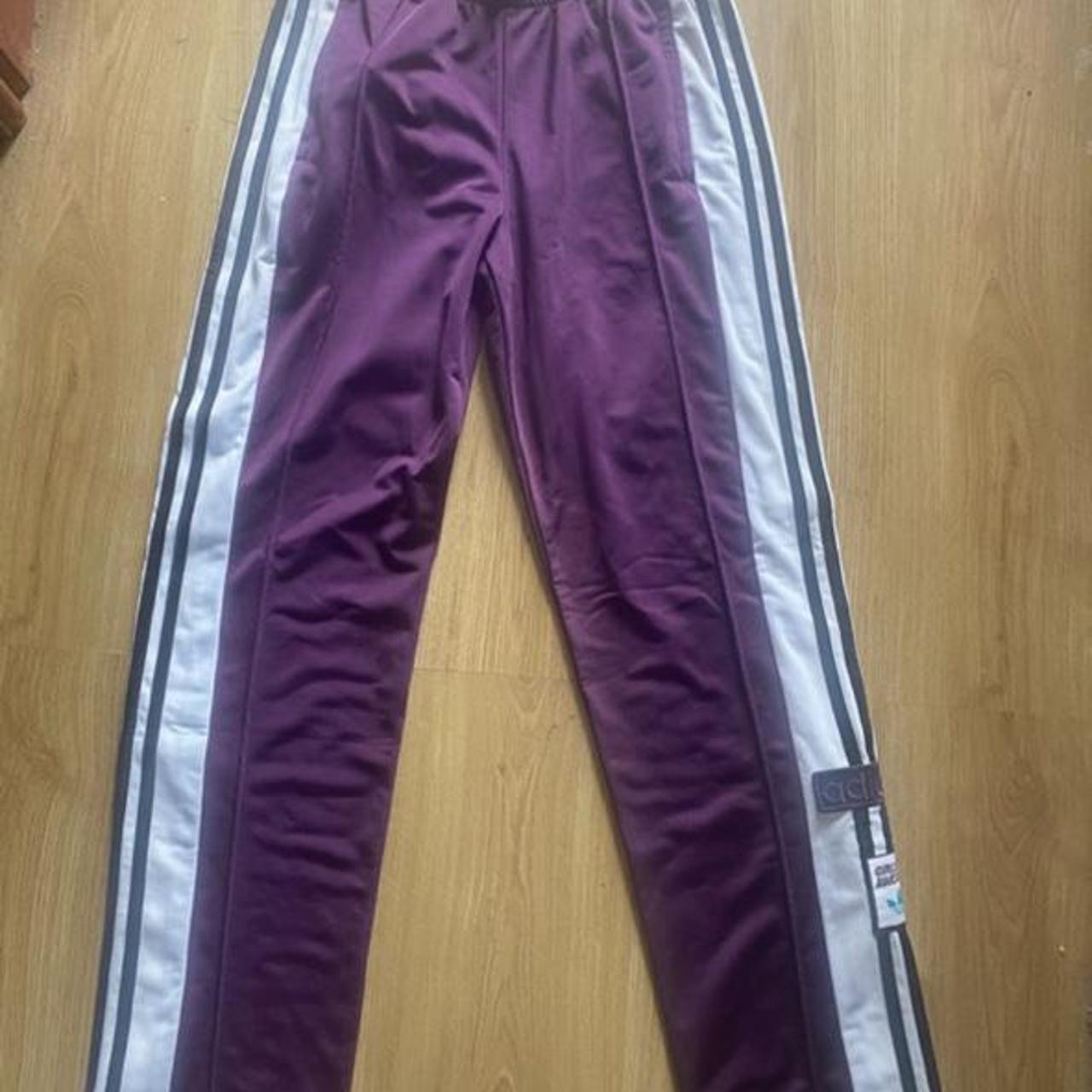 Adidas popper trousers size 8 • lilac • drawstring - Depop