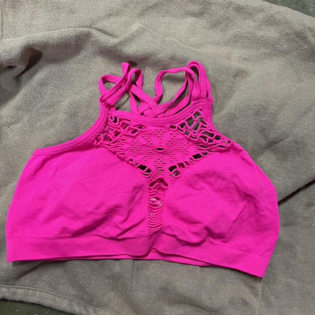 PINK SEAMLESS SPORTS BRA Fashion Nova neon pink... - Depop