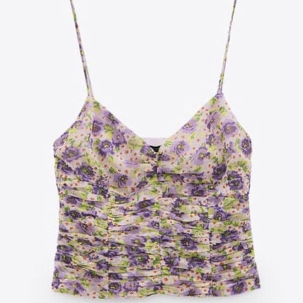 Zara Women's Purple and Green Croptop Depop