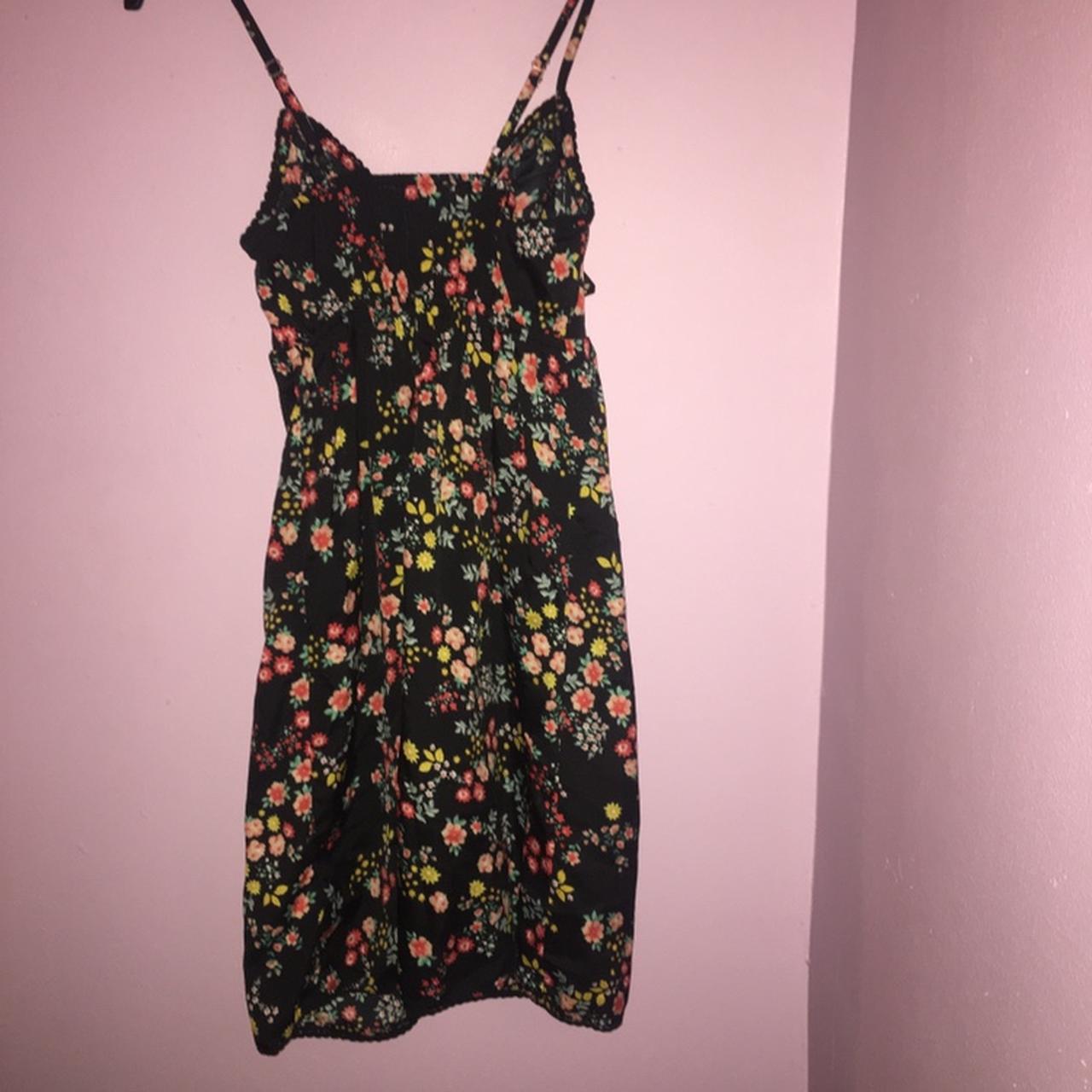 Primark Black/Colourful Floral Bow Dress with... - Depop