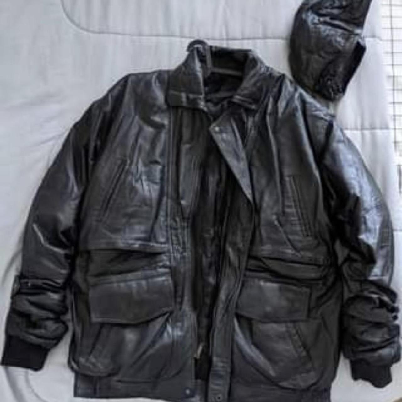 Leather Winter Jacket, Hip length, with hood Depop