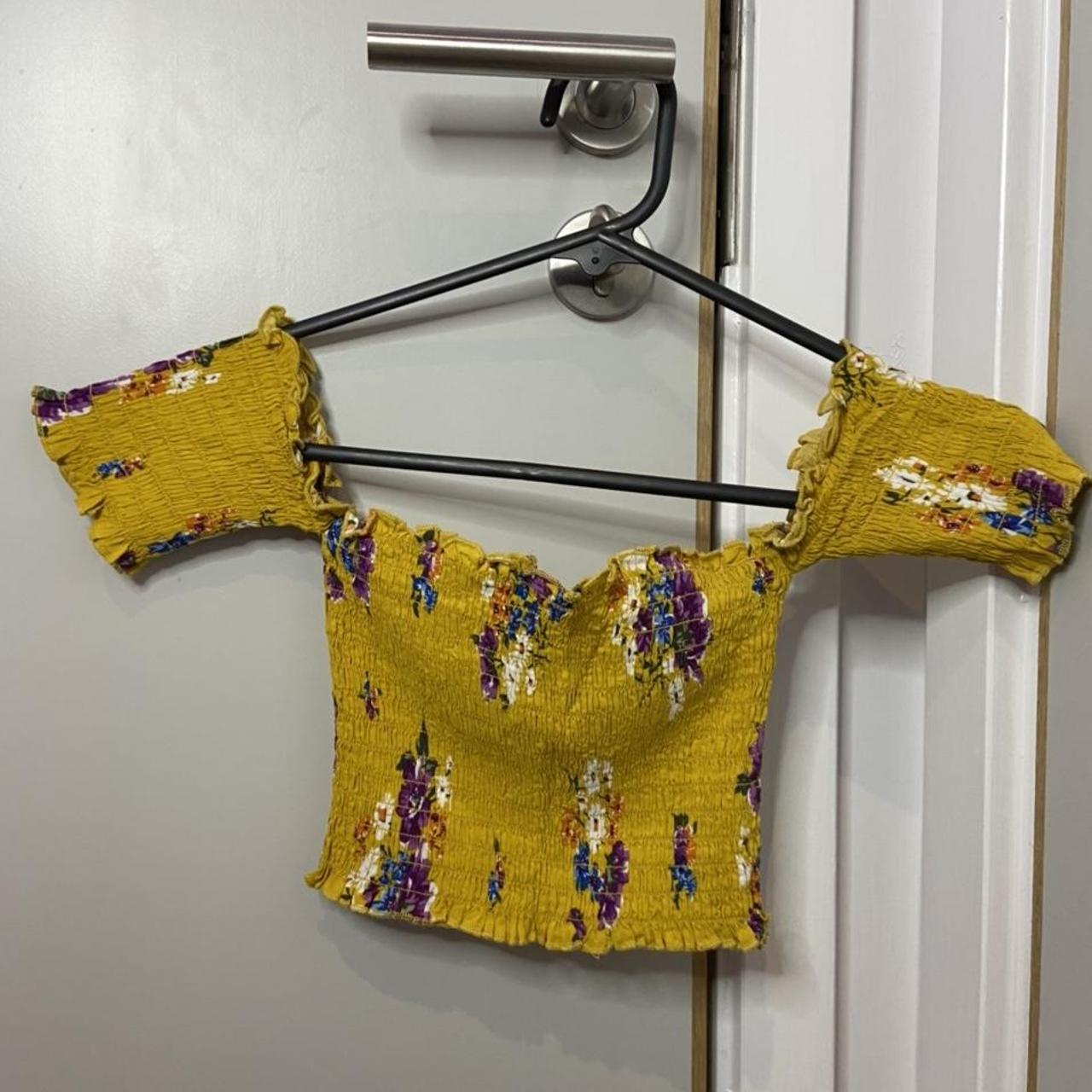 Yellow floral off the shoulder crop top. Selling... Depop