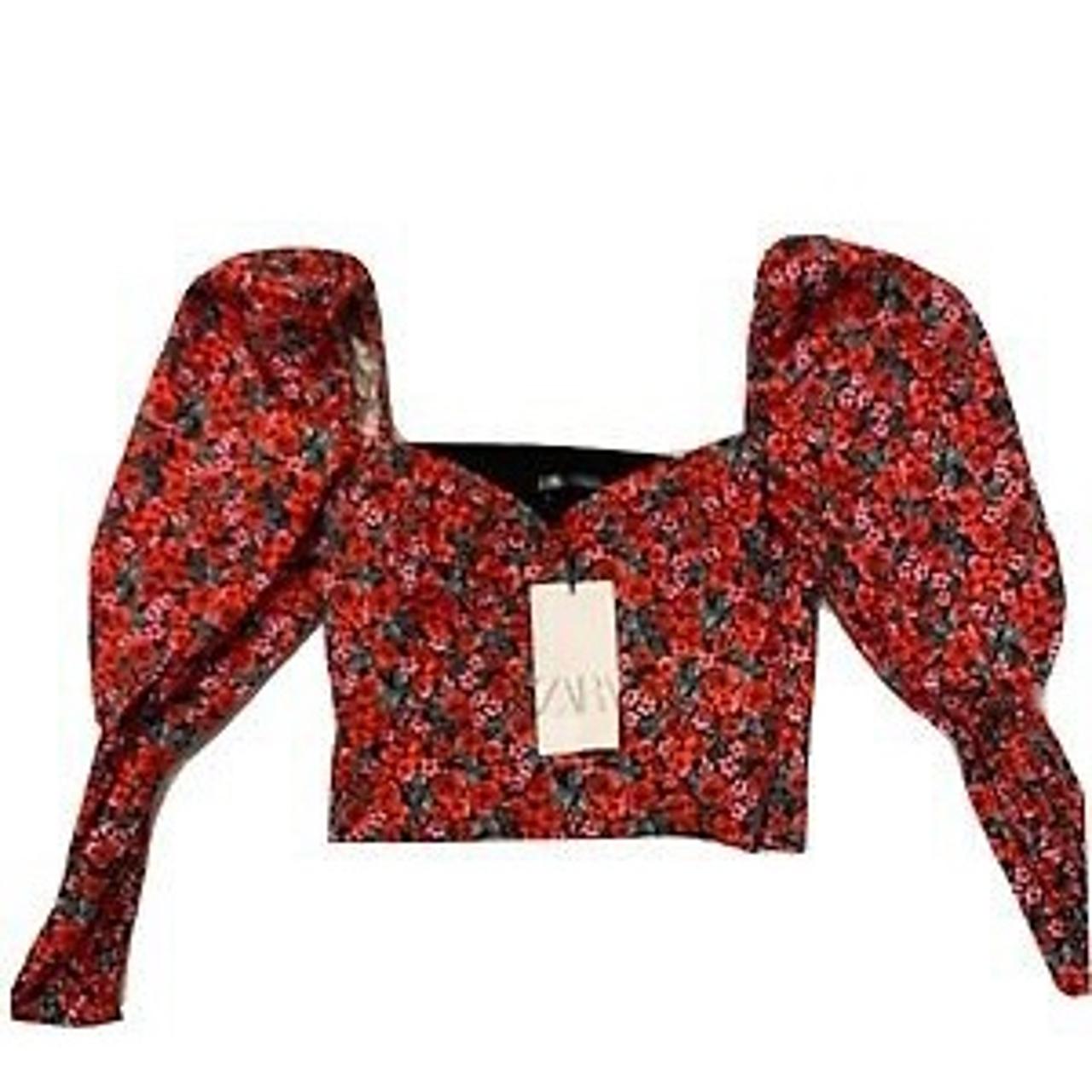 zara red floral crop top