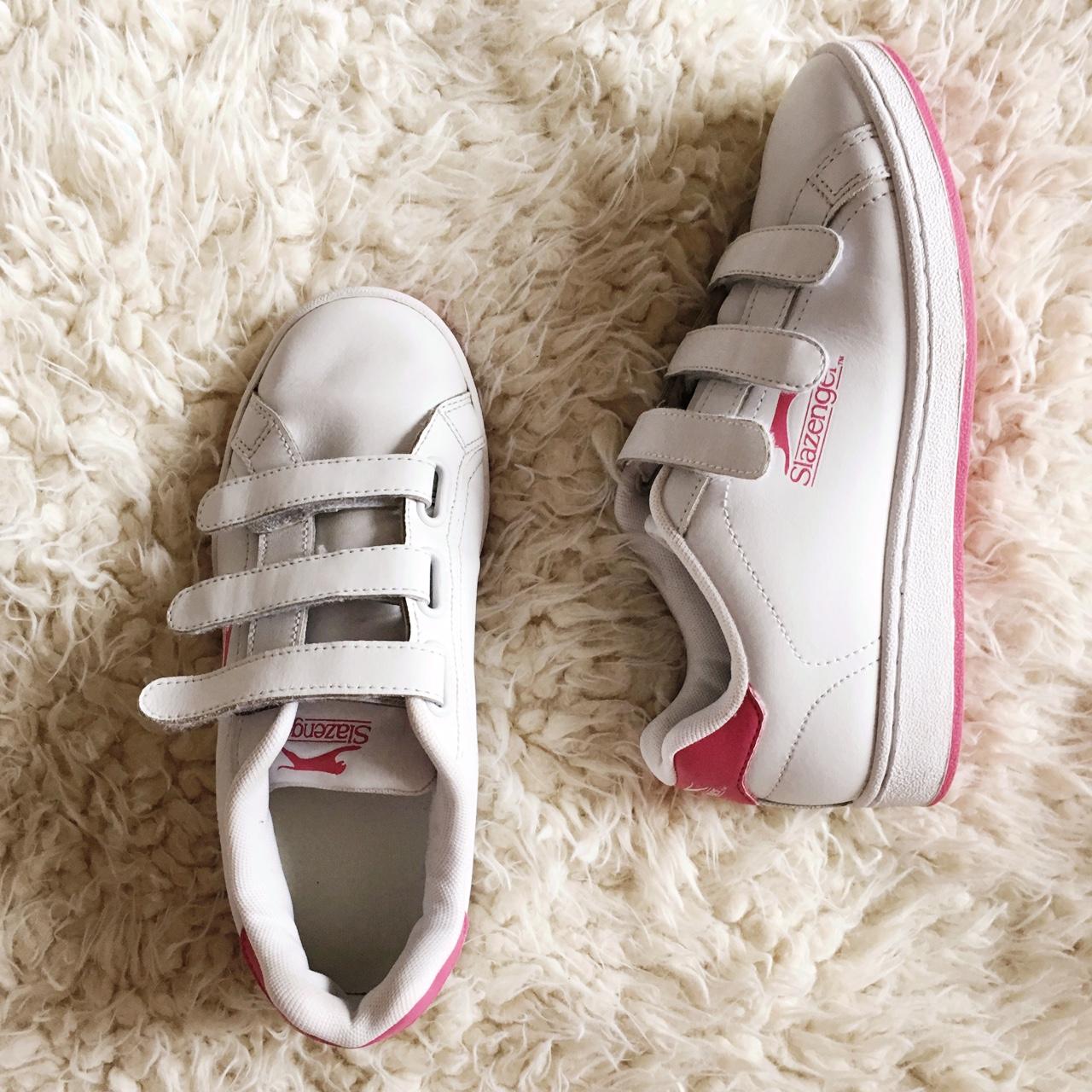 Coolest pink n white Velcro strap trainers from... Depop