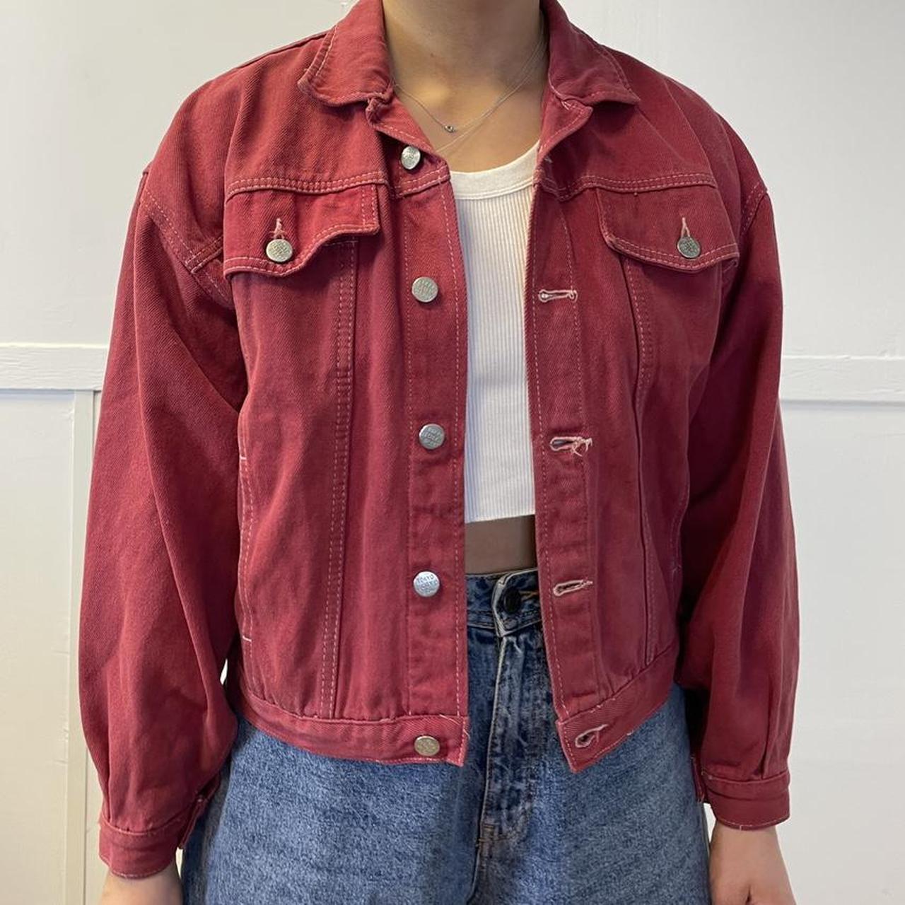 dark red denim jacket