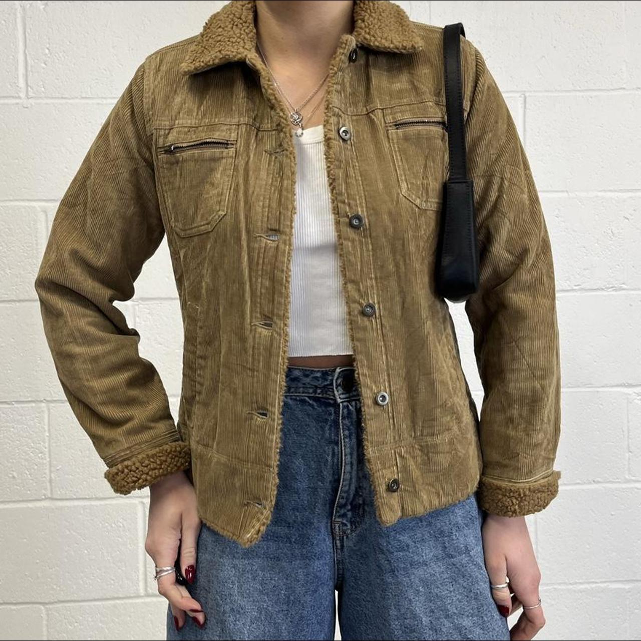 Vintage 90s corduroy jacket with faux fur trim, size... - Depop
