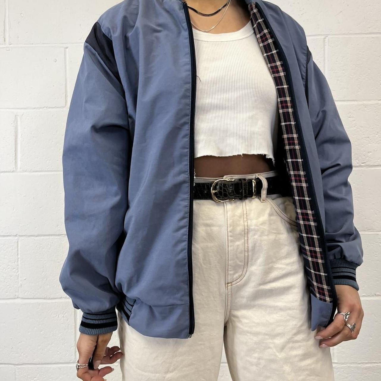 Vintage 90s pale blue boyfriend fit bomber jacket... - Depop