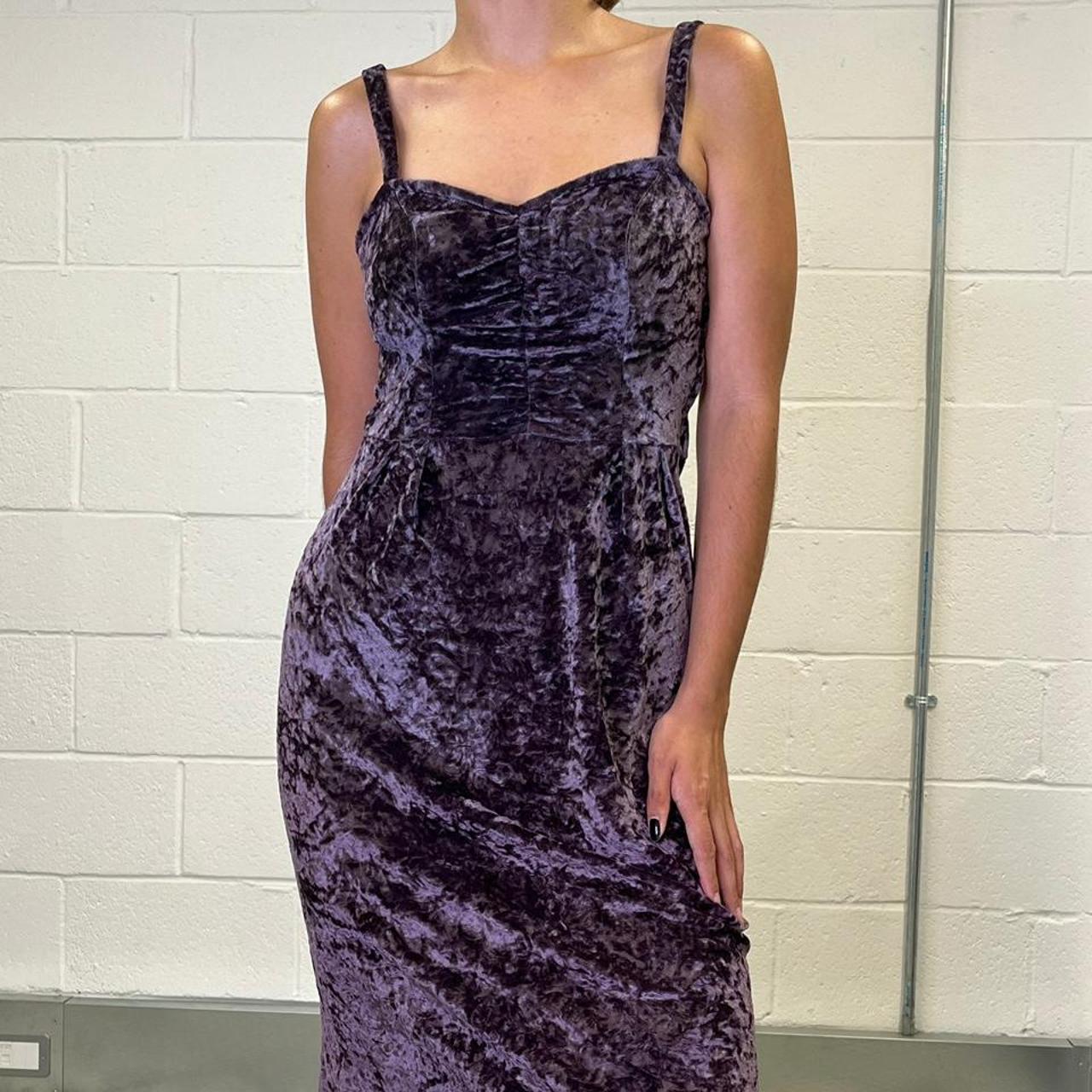 Vintage purple velvet strappy dress, size 10 - Depop