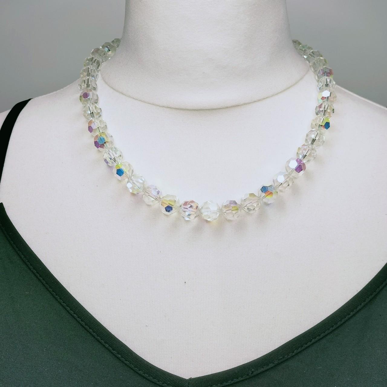 1950s Vintage Crystal Necklace with Silver Clasp:... - Depop