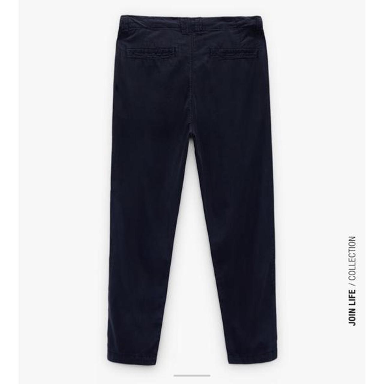 Navy Blue Zara Cotton and Lyocell Blend Pants zara... Depop