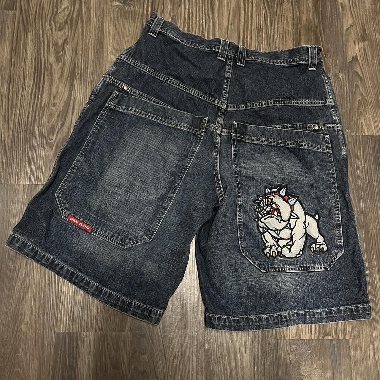 Men's Vintage JNCO Denim Jean Shorts Bulldog Baggy... - Depop