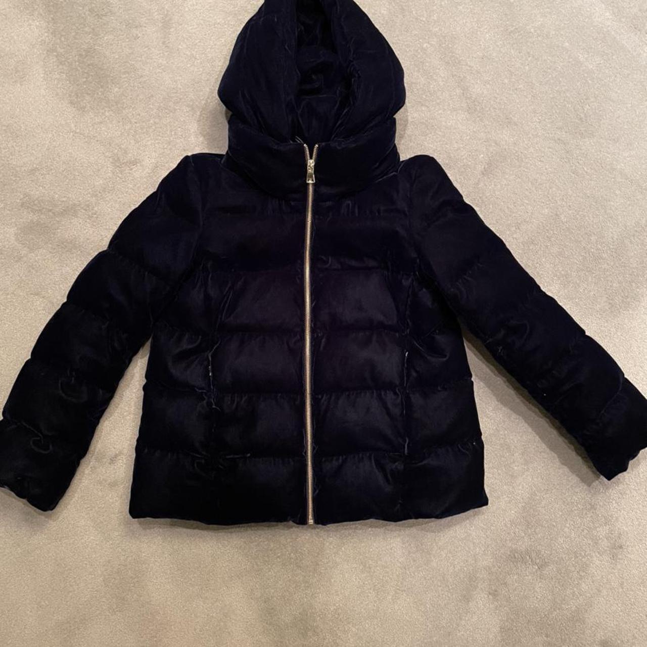 Zara navy blue velvet puffer coat. Perfect for... - Depop