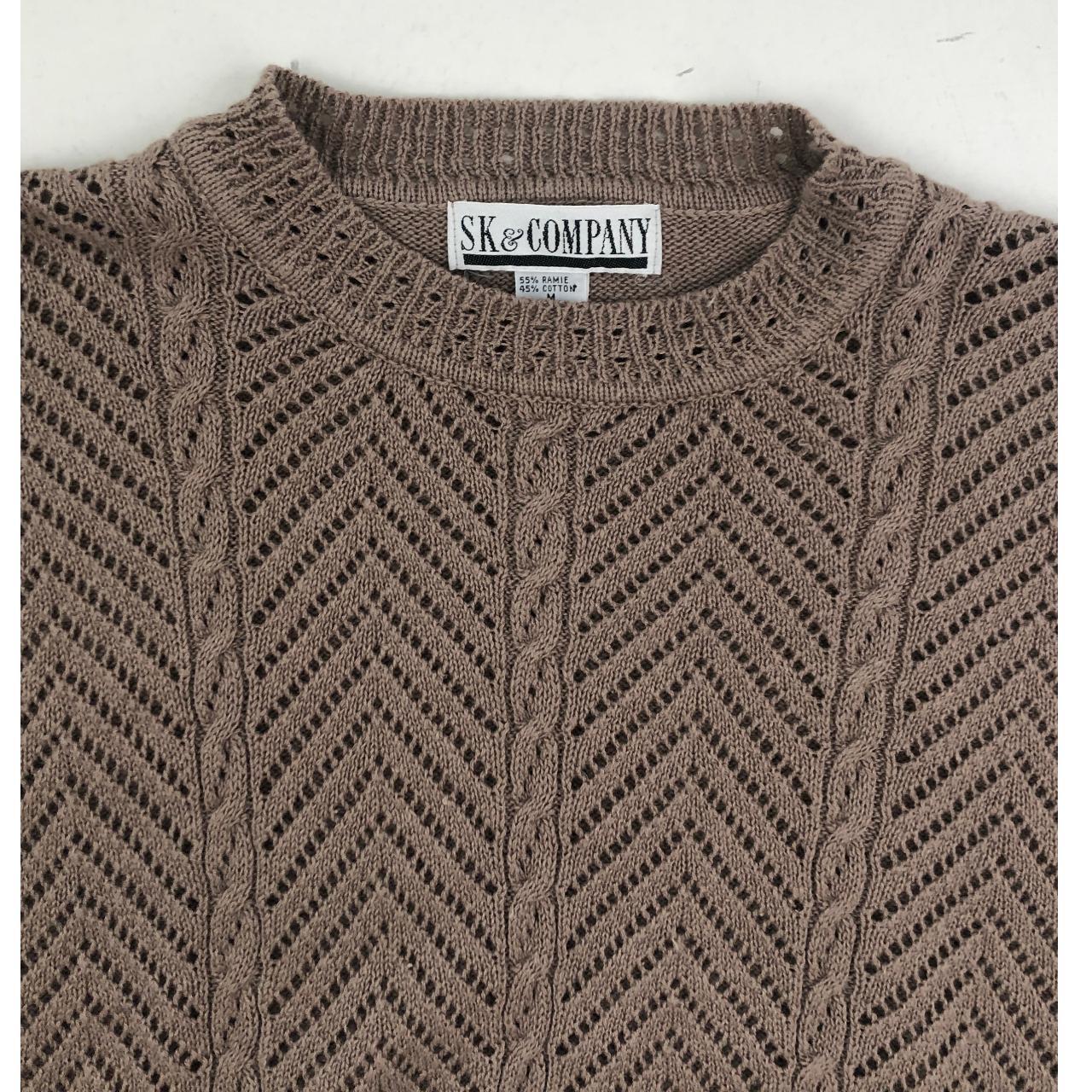 Vintage Eyelet Knit Sweater | 90s Taupe Brown Knit... - Depop