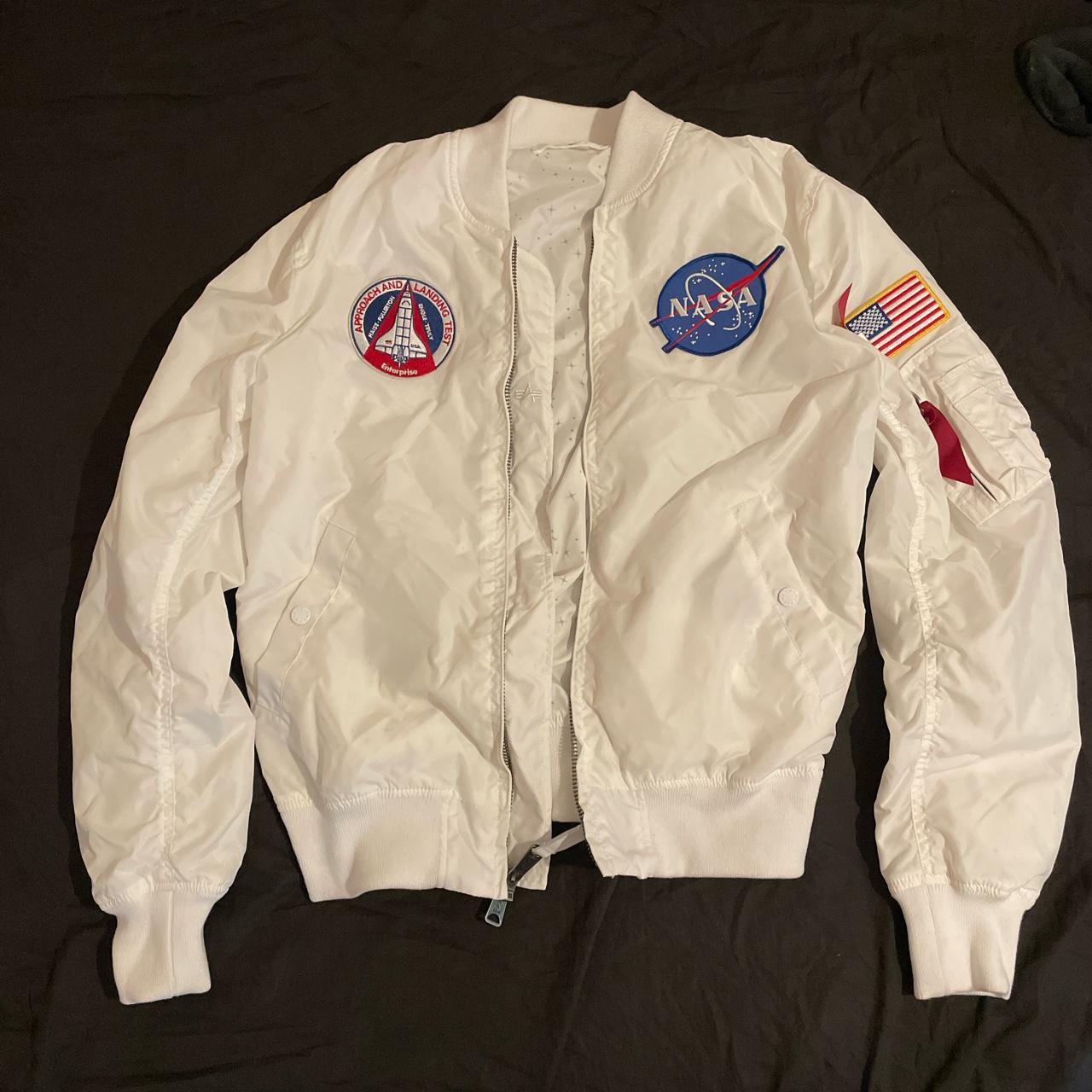Alpha Industries White NASA Jacket Size: Medium... - Depop