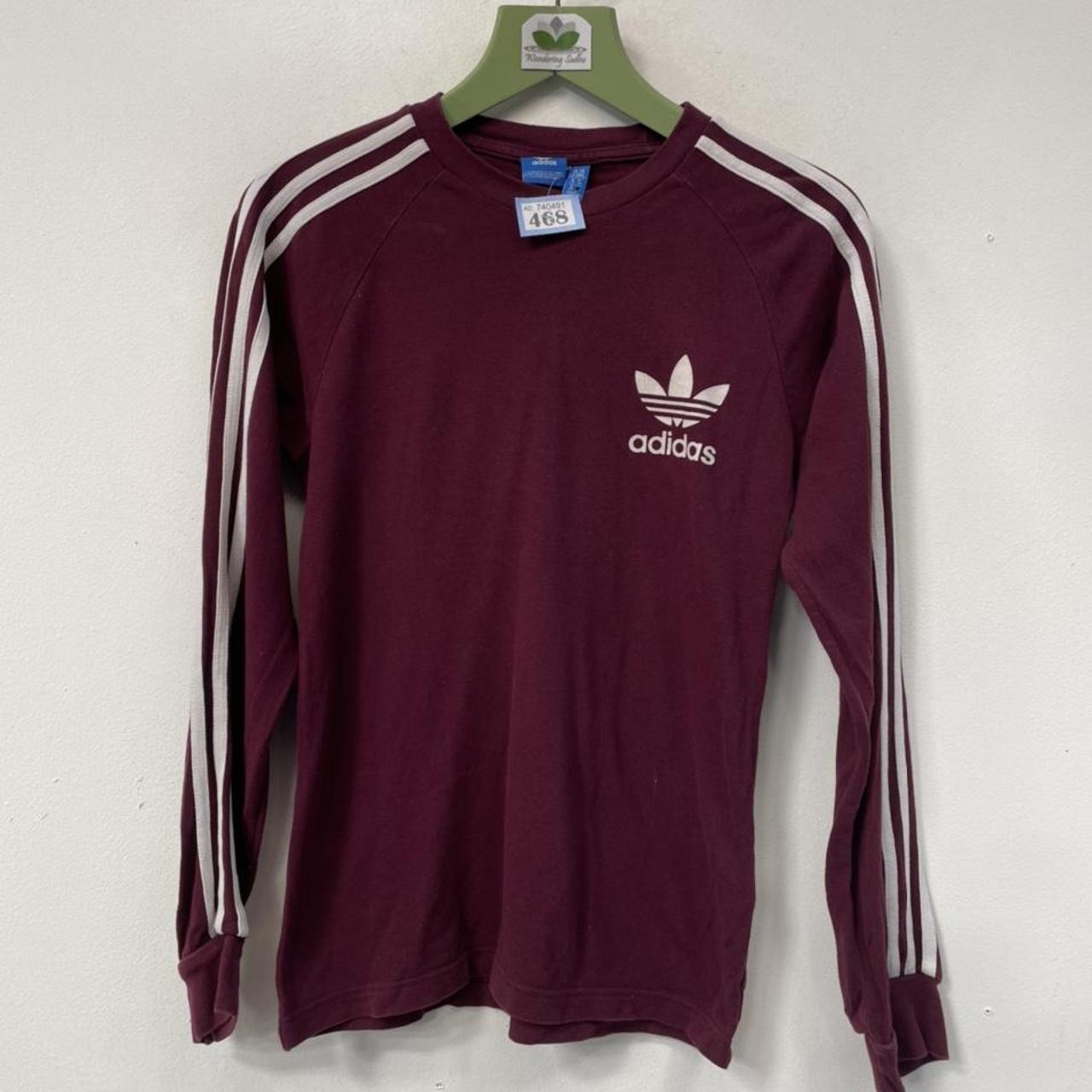 B468 Burgundy Adidas t-shirt Size XS #burgundy... - Depop