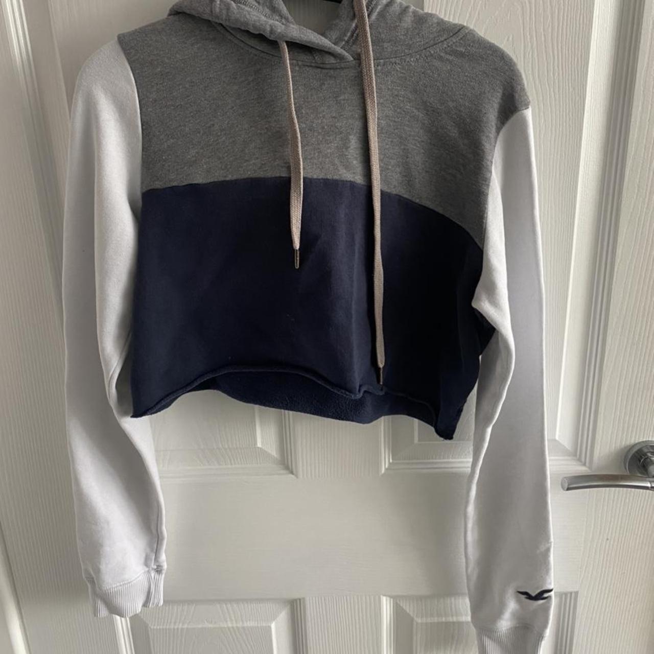 Hollister Co. Women's Grey And Navy Hoodie | Depop